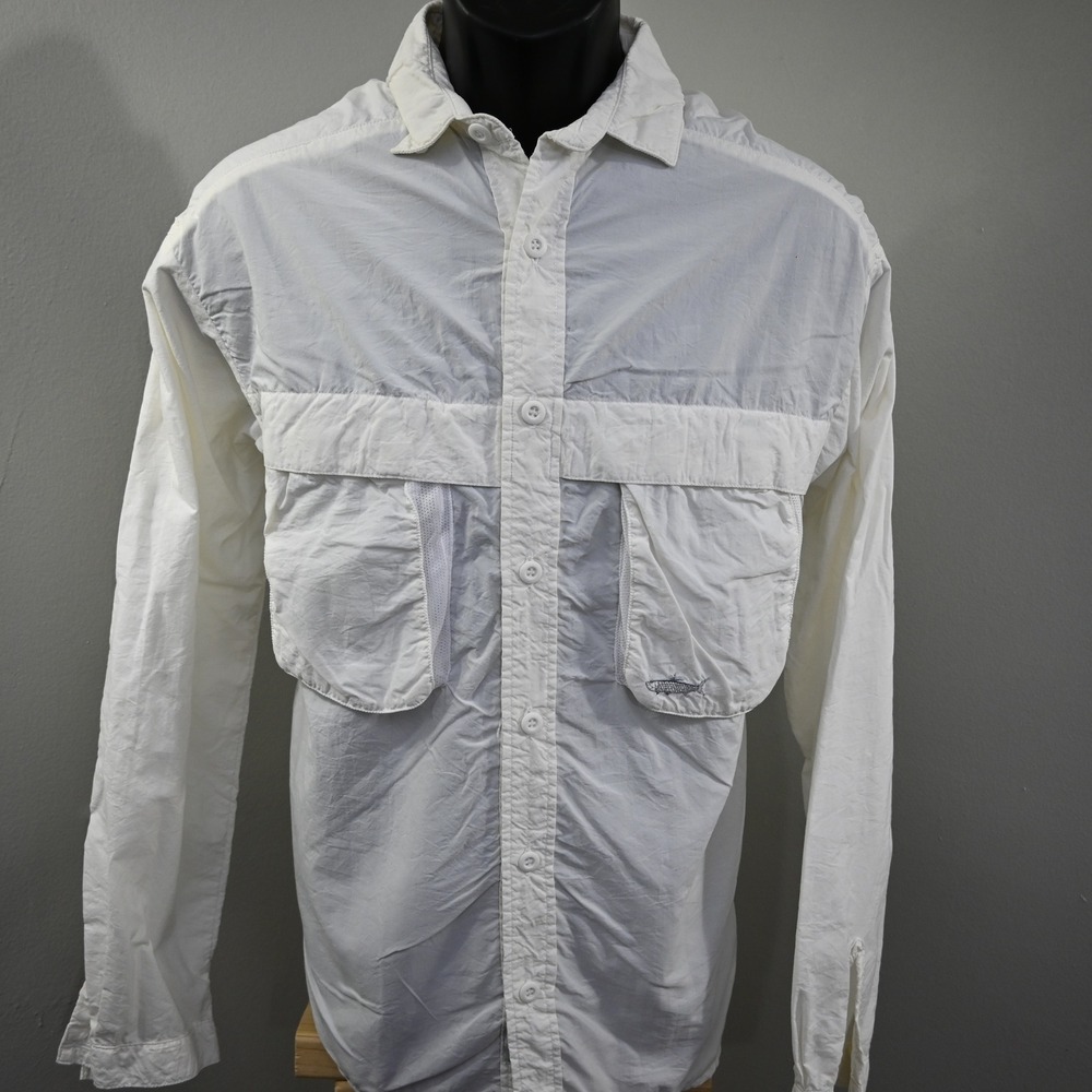 Vintage‎ Simms Tarponwear Fishing Button Up Mens Medium White Long Sleeve Vented
